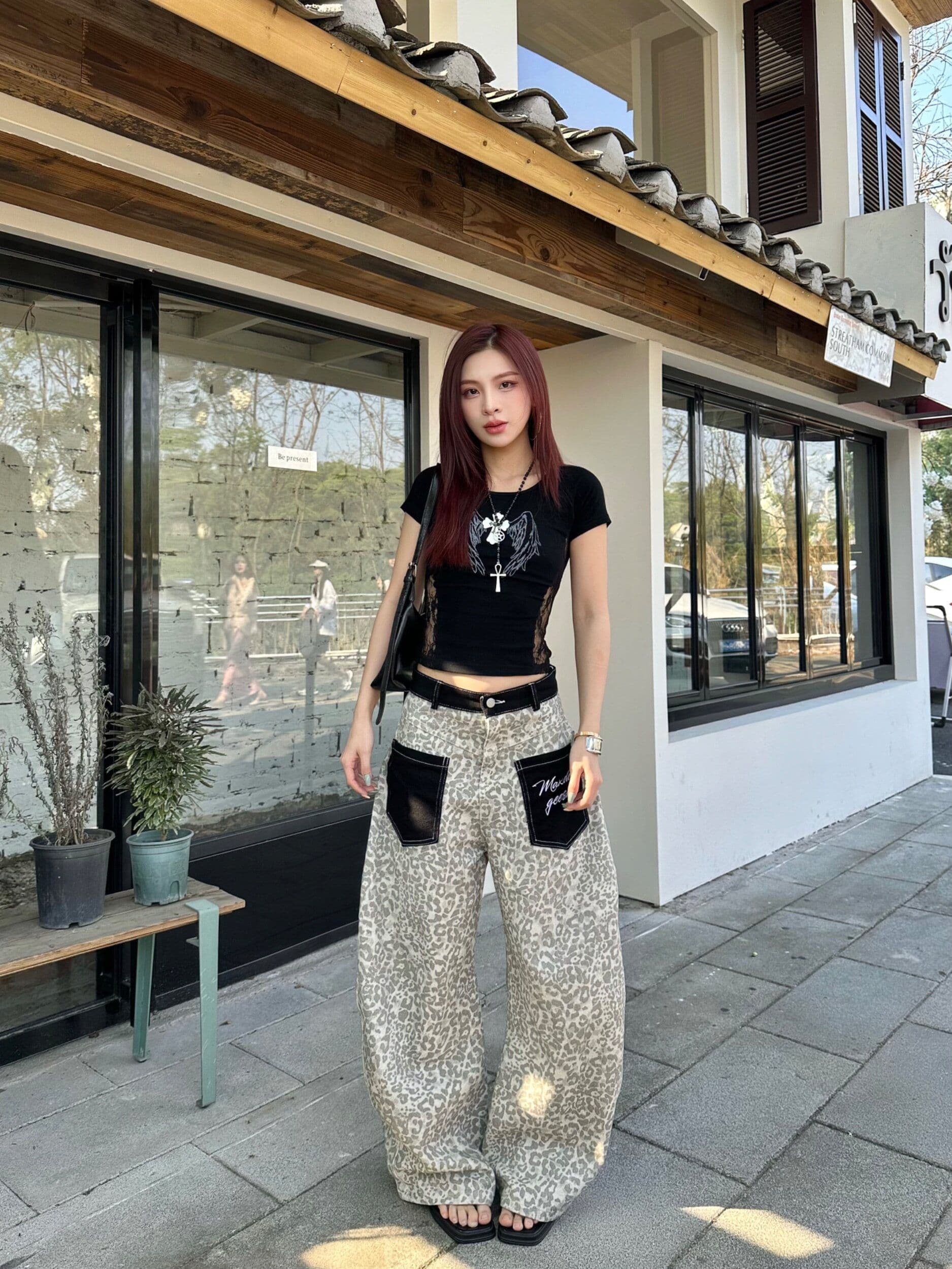 웃음 하 ins 출퇴근 스트레이트 청바지 아이들 봄 가을 새로운 디자인 센스 루즈핏 넓은 다리 바닥 청소 청바지 상세 이미지 9