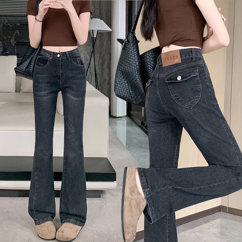 아메리칸 핫걸 레트로 몸매 가꾸기 슬림해 보이는 좁은 에디션 스트레이트 청바지 여성 봄 가을 새로운 디자인 센스 다용도 부츠컷 바지