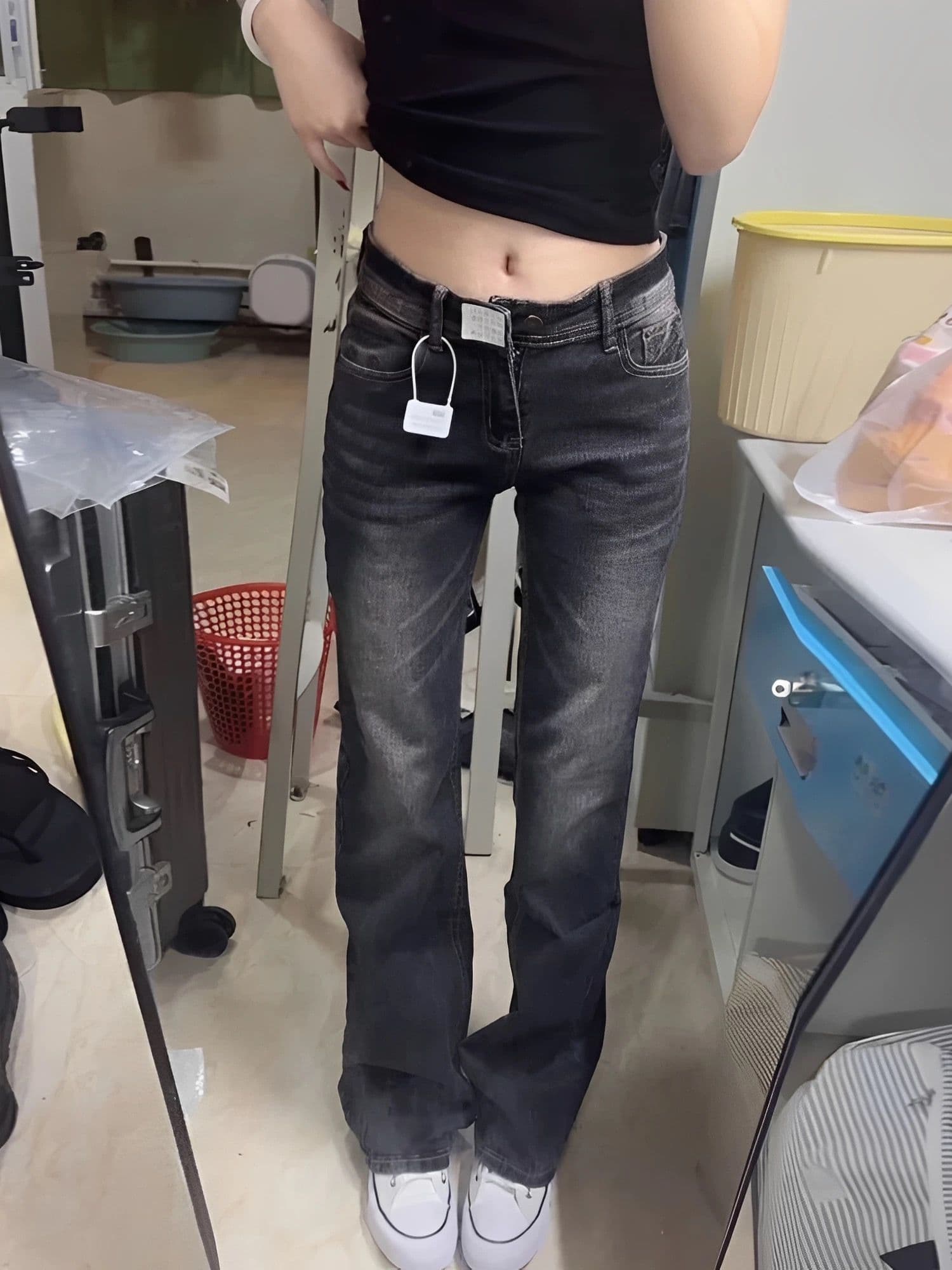 아메리칸 핫걸 로우 웨이스트 부츠컷 청바지 여성 새로운 다용도 좁은 에디션 몸매 가꾸기 슬림해 보이는 신축성 나팔 바지 이미지 3