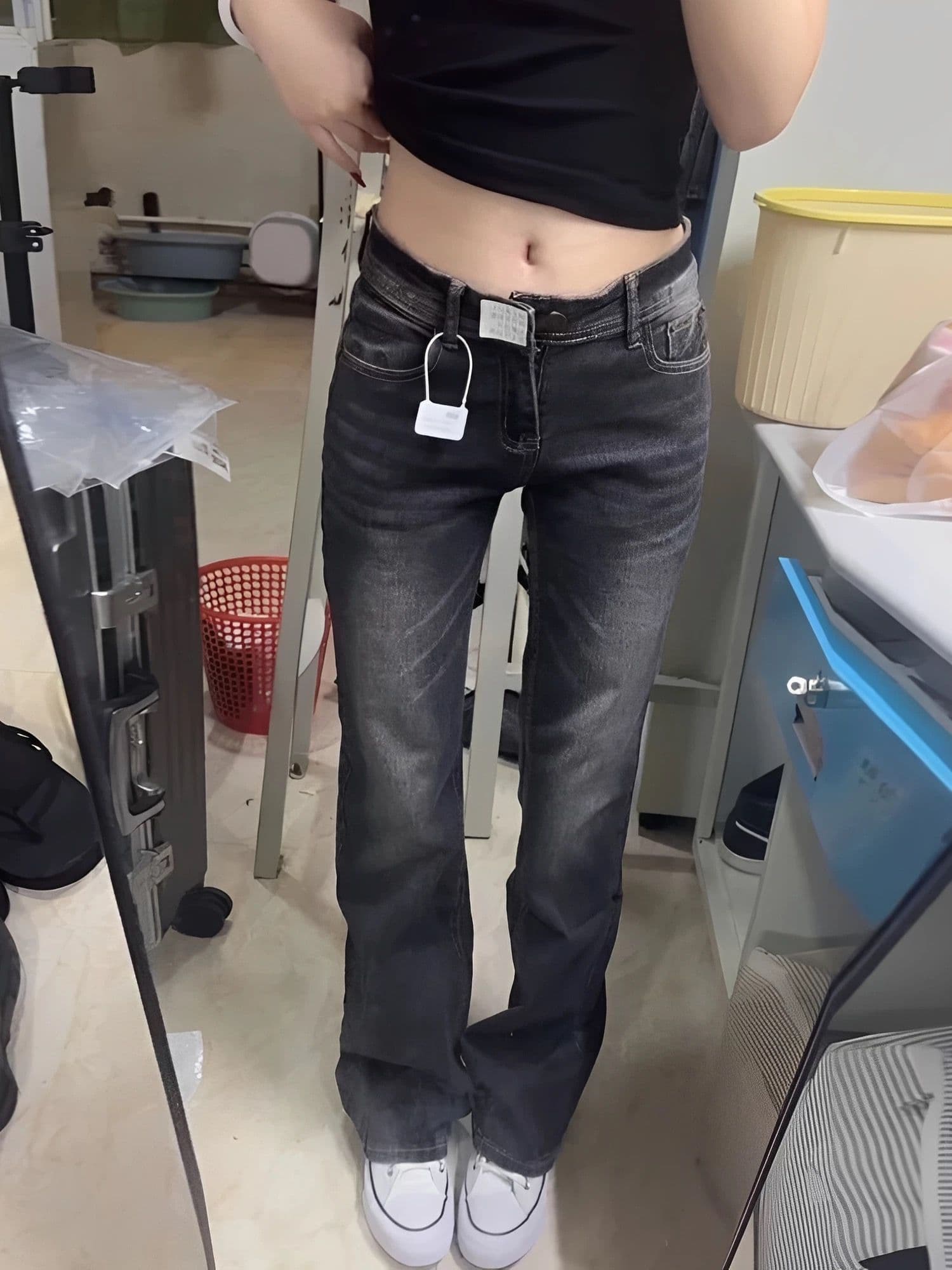 아메리칸 핫걸 로우 웨이스트 부츠컷 청바지 여성 새로운 다용도 좁은 에디션 몸매 가꾸기 슬림해 보이는 신축성 나팔 바지 상세 이미지 5