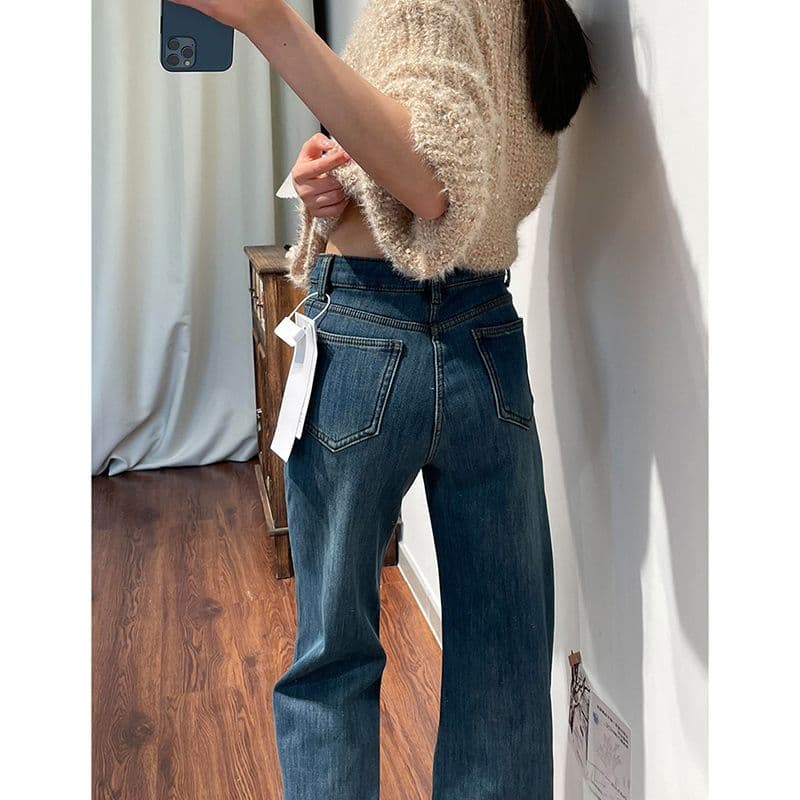 트렌드 달콤한 차가운 핫픽스 부츠컷 청바지 여성 봄 가을 새로운 하이웨이스트 슬림해 보이는 개성 마이크로 폭탄 나팔 청바지 이미지 3