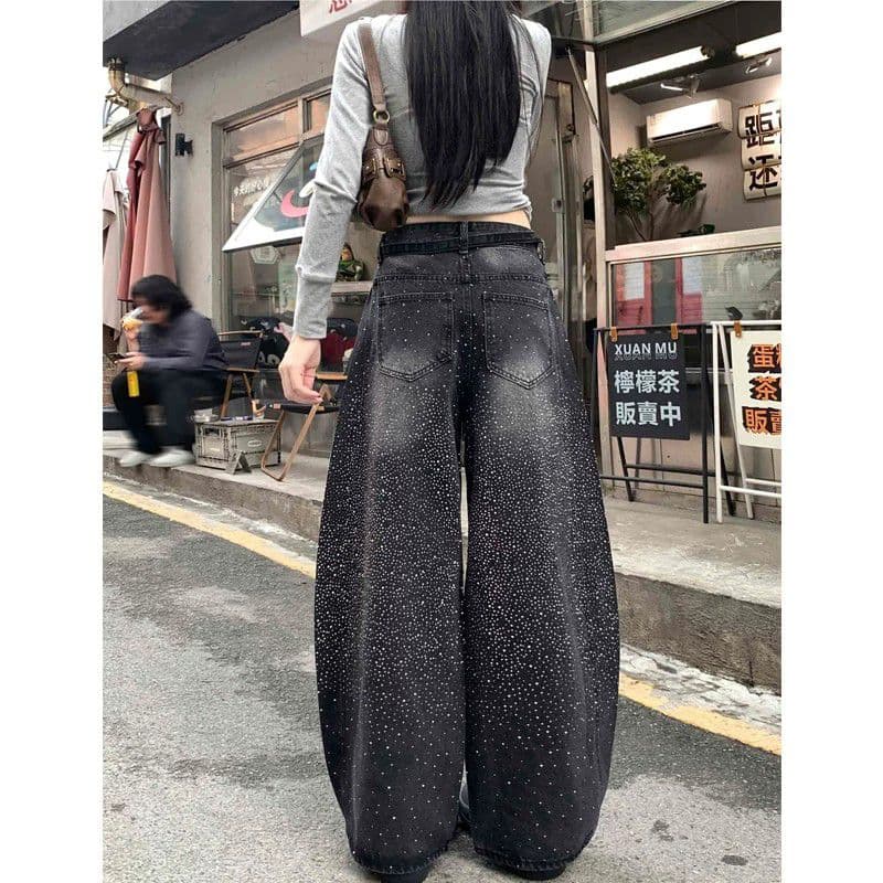 트렌드 거리 한국 스타일 핫픽스 패치워크 청바지 아이들 봄 가을 새로운 루즈핏 슬림해 보이는 바닥 청소 청바지 이미지 2