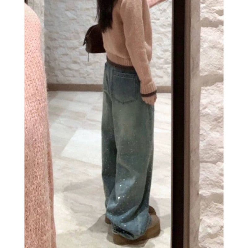 출퇴근 거리 개성 캐주얼 넓은 다리 청바지 여성 봄 가을 새로운 ins 패션 높음 거리 바닥 청소 청바지 트렌디 이미지 3