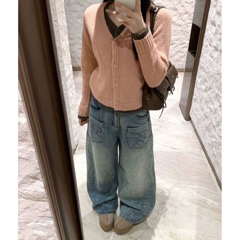 출퇴근 거리 개성 캐주얼 넓은 다리 청바지 여성 봄 가을 새로운 ins 패션 높음 거리 바닥 청소 청바지 트렌디 이미지 5