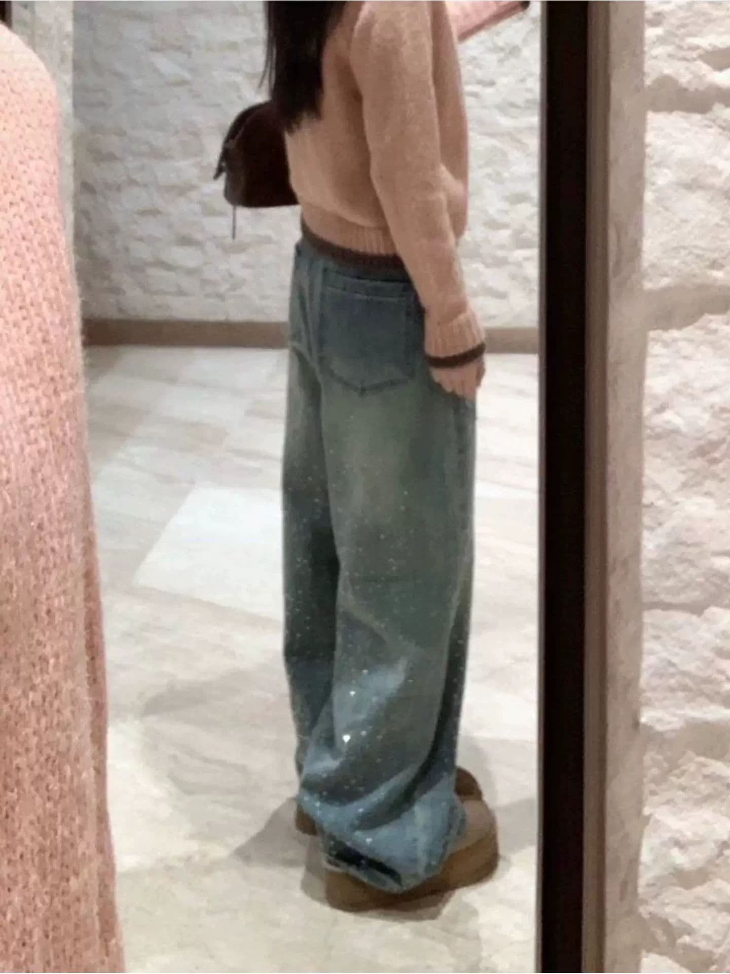출퇴근 거리 개성 캐주얼 넓은 다리 청바지 여성 봄 가을 새로운 ins 패션 높음 거리 바닥 청소 청바지 트렌디 상세 이미지 3