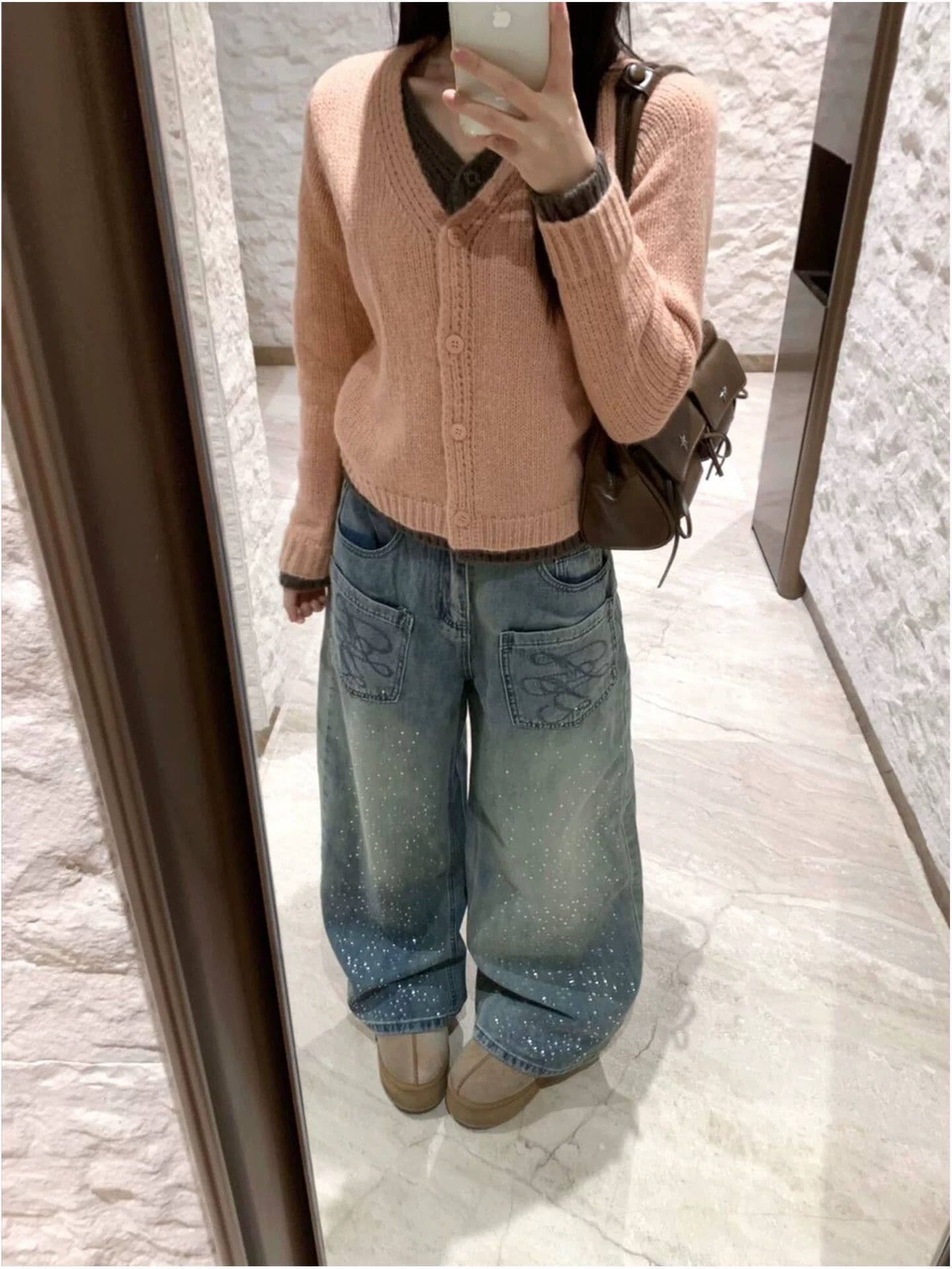 출퇴근 거리 개성 캐주얼 넓은 다리 청바지 여성 봄 가을 새로운 ins 패션 높음 거리 바닥 청소 청바지 트렌디 상세 이미지 5