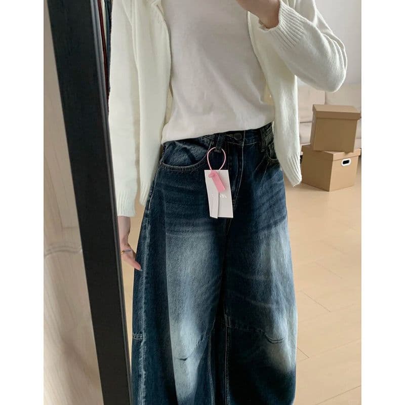 거리 개성 하라주쿠 스타일 넓은 다리 청바지 여성 봄 가을 새로운 ins 트렌디 높음 거리 바닥 청소 청바지 트렌디 이미지 4