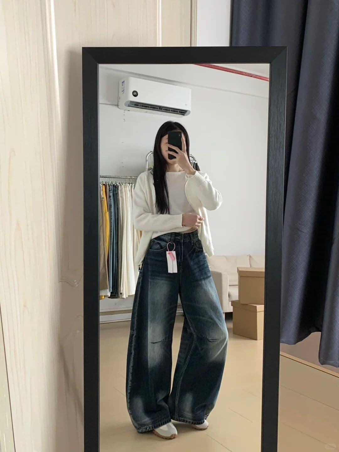 거리 개성 하라주쿠 스타일 넓은 다리 청바지 여성 봄 가을 새로운 ins 트렌디 높음 거리 바닥 청소 청바지 트렌디 상세 이미지 3
