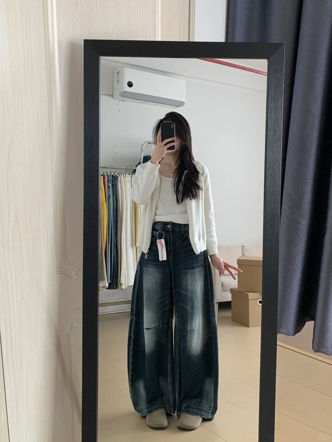 거리 개성 하라주쿠 스타일 넓은 다리 청바지 여성 봄 가을 새로운 ins 트렌디 높음 거리 바닥 청소 청바지 트렌디 상세 이미지 4