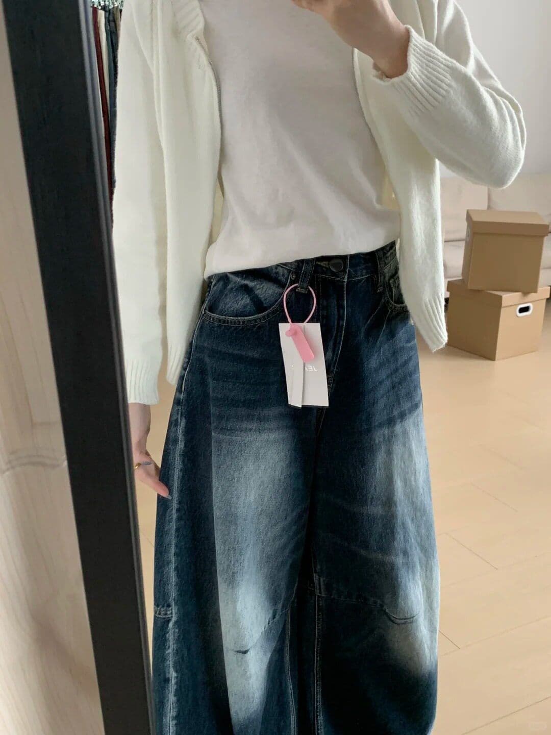 거리 개성 하라주쿠 스타일 넓은 다리 청바지 여성 봄 가을 새로운 ins 트렌디 높음 거리 바닥 청소 청바지 트렌디 상세 이미지 7