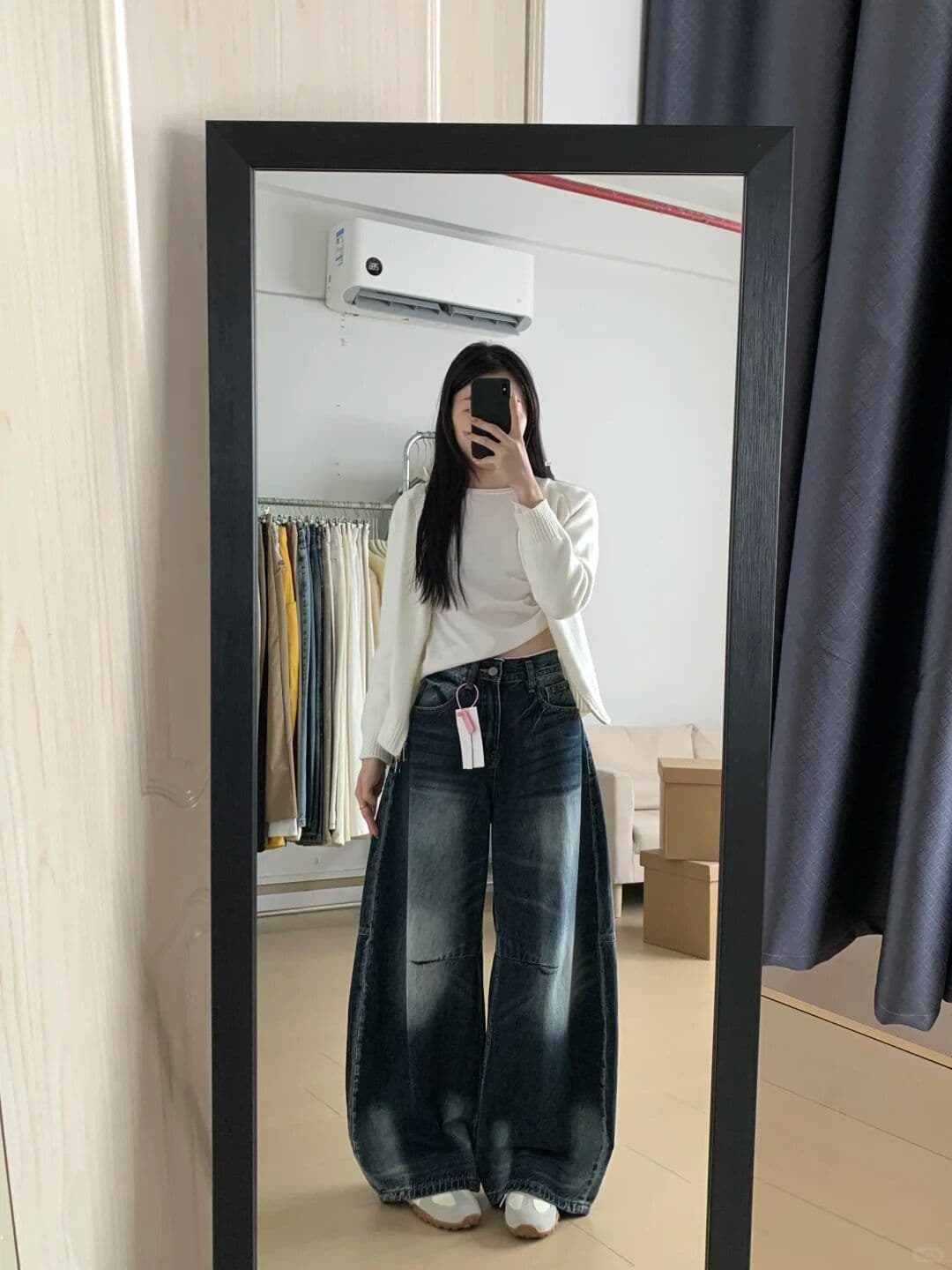 거리 개성 하라주쿠 스타일 넓은 다리 청바지 여성 봄 가을 새로운 ins 트렌디 높음 거리 바닥 청소 청바지 트렌디 상세 이미지 8