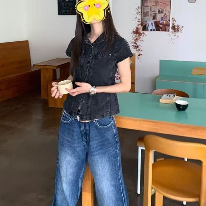 한국 스타일 출퇴근 디자인 센스 다용도 별 스트레이트 청바지 여성 봄 가을 새로운 루즈핏 바닥 청소 청바지 이미지 4