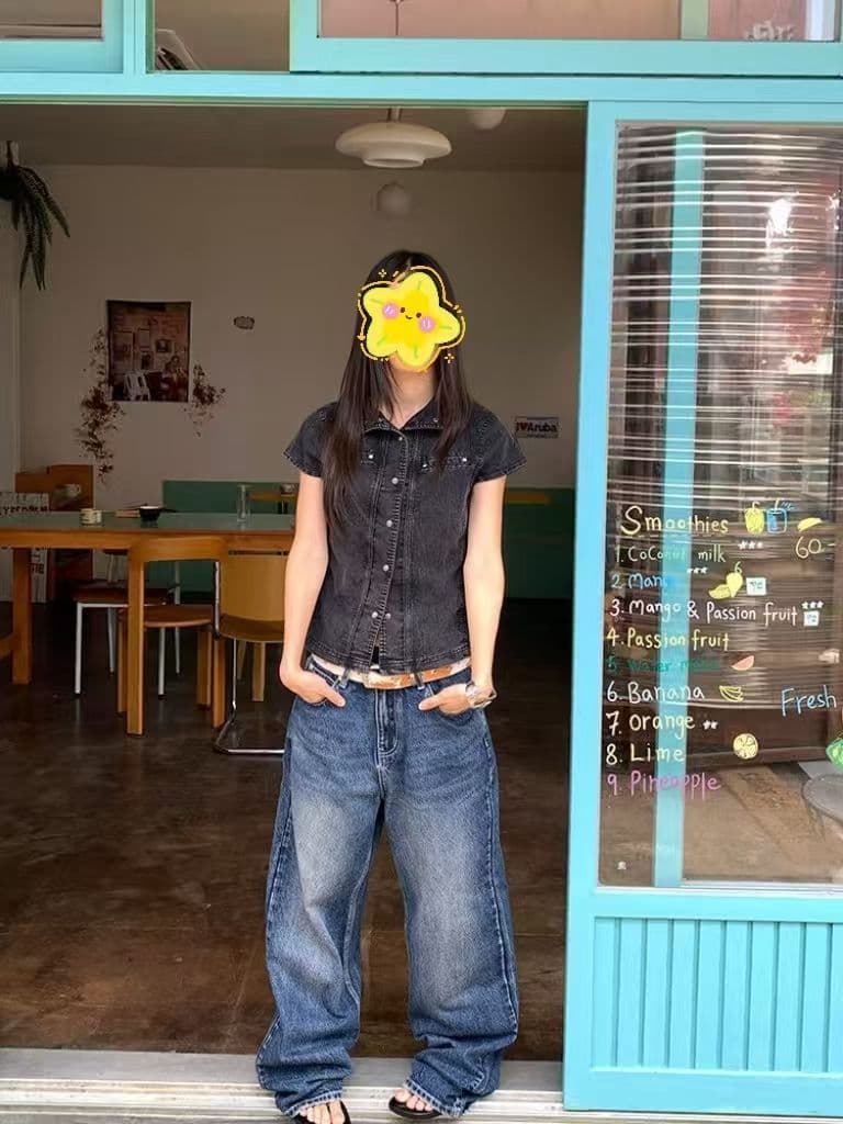 한국 스타일 출퇴근 디자인 센스 다용도 별 스트레이트 청바지 여성 봄 가을 새로운 루즈핏 바닥 청소 청바지 상세 이미지 4