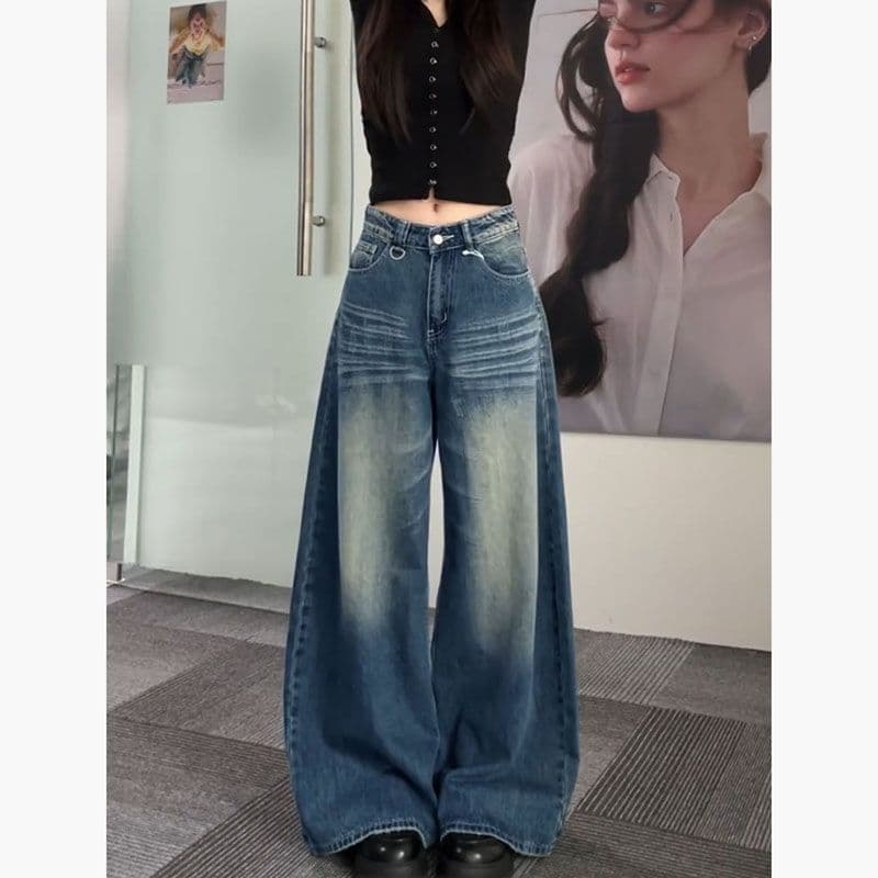 하라주쿠 스타일 트렌드 넓은 다리 청바지 여성 봄 가을 새로운 루즈핏 넓은 다리 도루 센스 슬림해 보이는 바닥 청소 데님 바지 이미지 2
