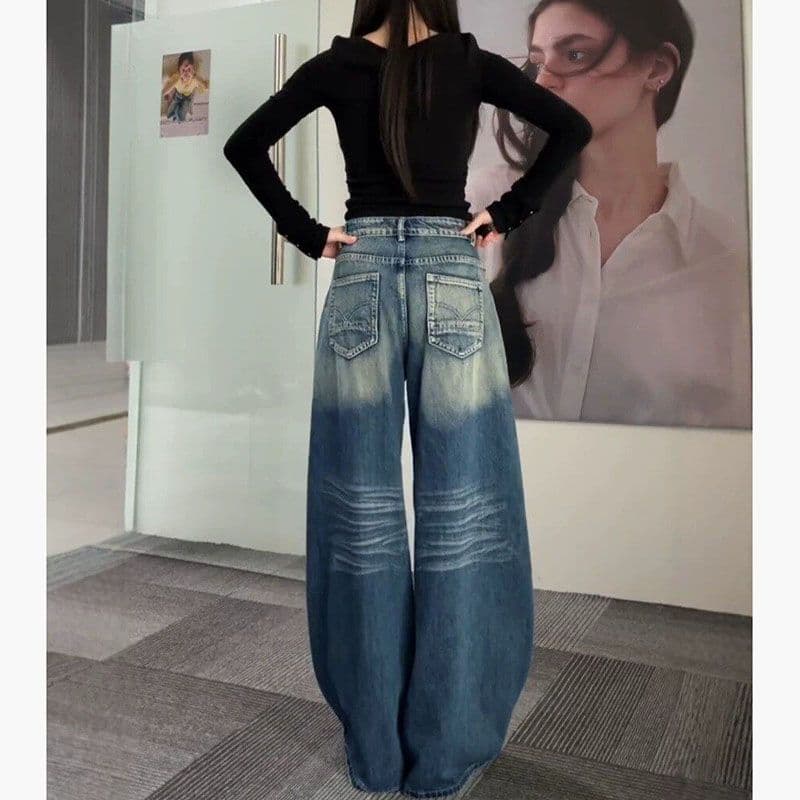 하라주쿠 스타일 트렌드 넓은 다리 청바지 여성 봄 가을 새로운 루즈핏 넓은 다리 도루 센스 슬림해 보이는 바닥 청소 데님 바지 이미지 4