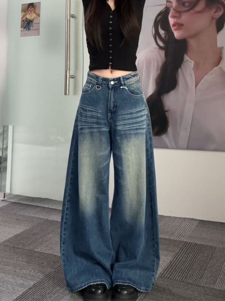 하라주쿠 스타일 트렌드 넓은 다리 청바지 여성 봄 가을 새로운 루즈핏 넓은 다리 도루 센스 슬림해 보이는 바닥 청소 데님 바지 상세 이미지 2