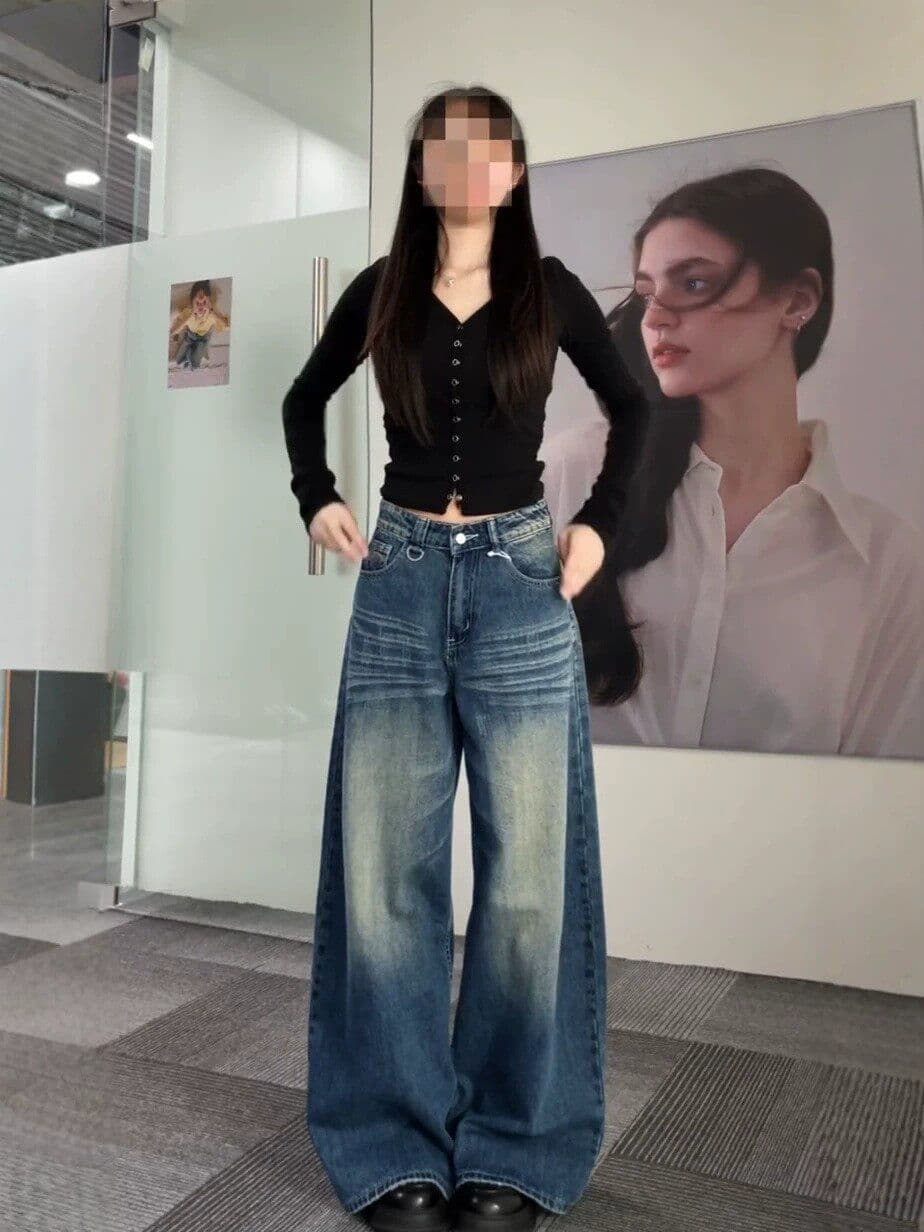하라주쿠 스타일 트렌드 넓은 다리 청바지 여성 봄 가을 새로운 루즈핏 넓은 다리 도루 센스 슬림해 보이는 바닥 청소 데님 바지 상세 이미지 5