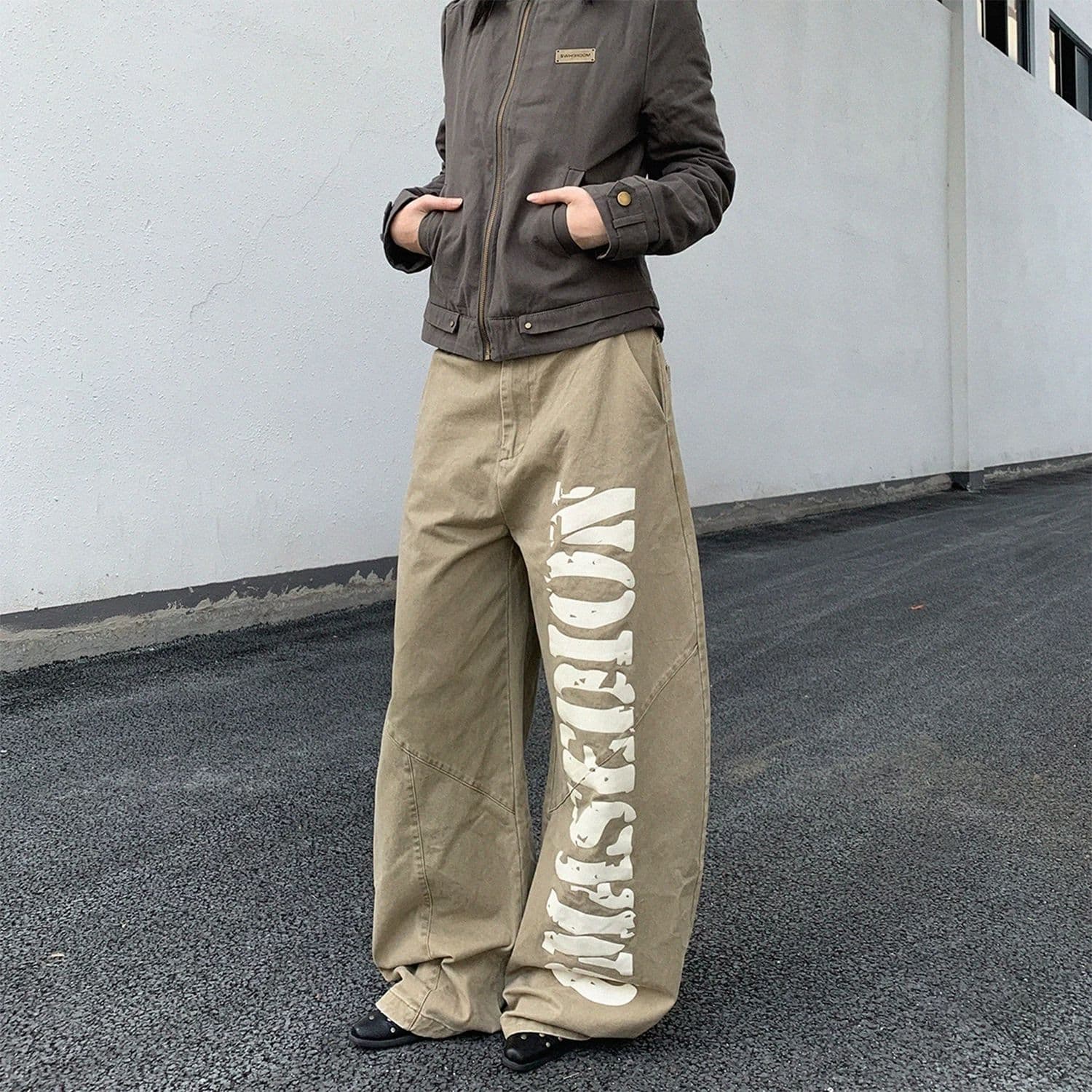 개성 프린트 다용도 모통이 칼 청바지 여성 봄 가을 새로운 루즈핏 패션 느긋한 바람 넓은 다리 바닥 청소 청바지 상세 이미지 1