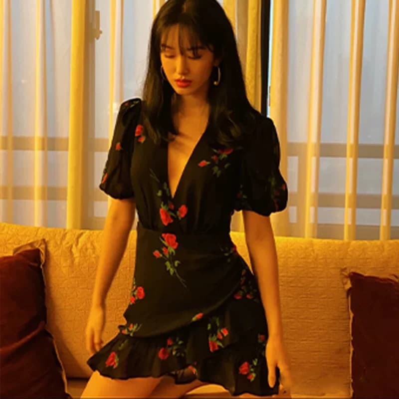 reformation 양 선택 유 같은 단락 점프 슈트 치마 검정색 장미 프랑스식 레트로 하나 슬라이스 차 휴식 포장 치마 이미지 4
