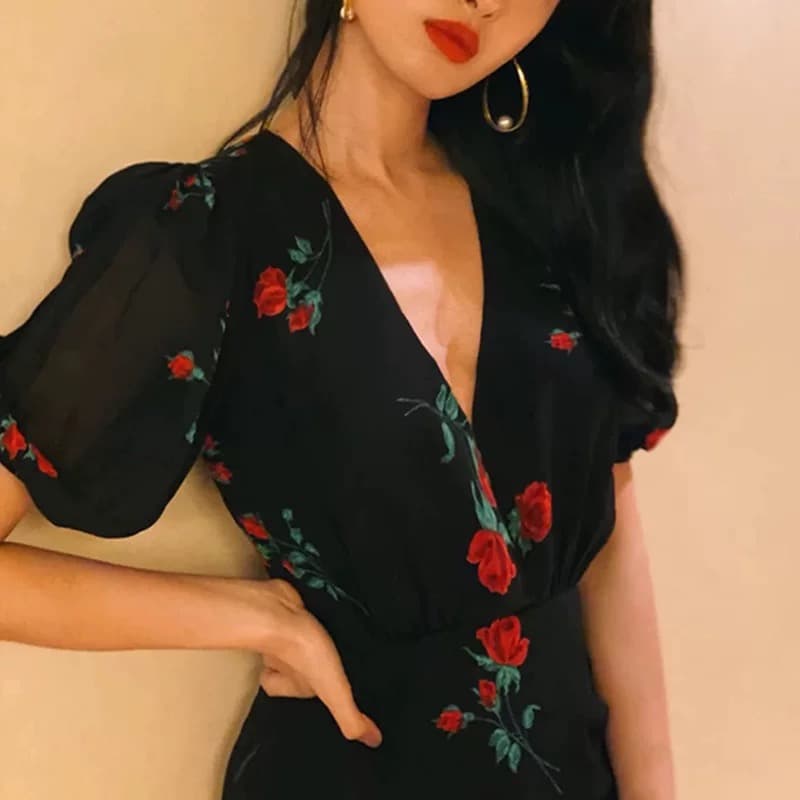 reformation 양 선택 유 같은 단락 점프 슈트 치마 검정색 장미 프랑스식 레트로 하나 슬라이스 차 휴식 포장 치마 상세 이미지 2