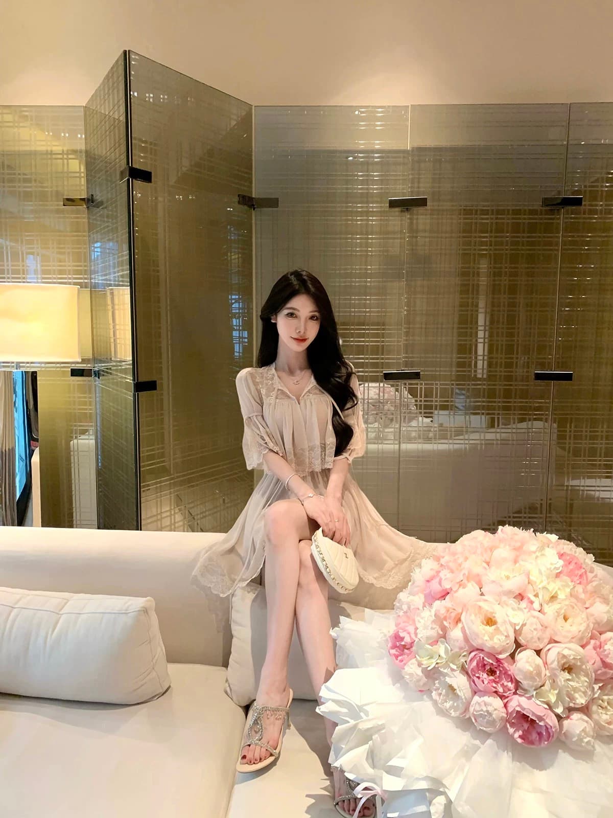 justqin 모래 페인트 어린이 2026 새로운 여름 드레스 섹시함 레이스 미니 스커트 순수한 욕망 허리 수축 여성 드레스 이미지 2