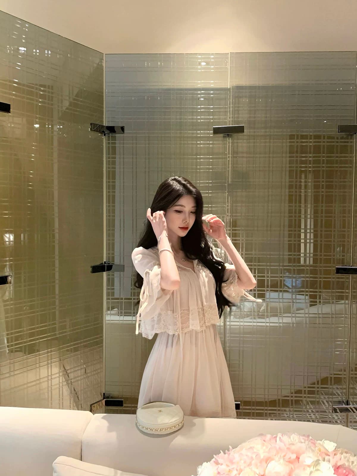 justqin 모래 페인트 어린이 2026 새로운 여름 드레스 섹시함 레이스 미니 스커트 순수한 욕망 허리 수축 여성 드레스 이미지 3
