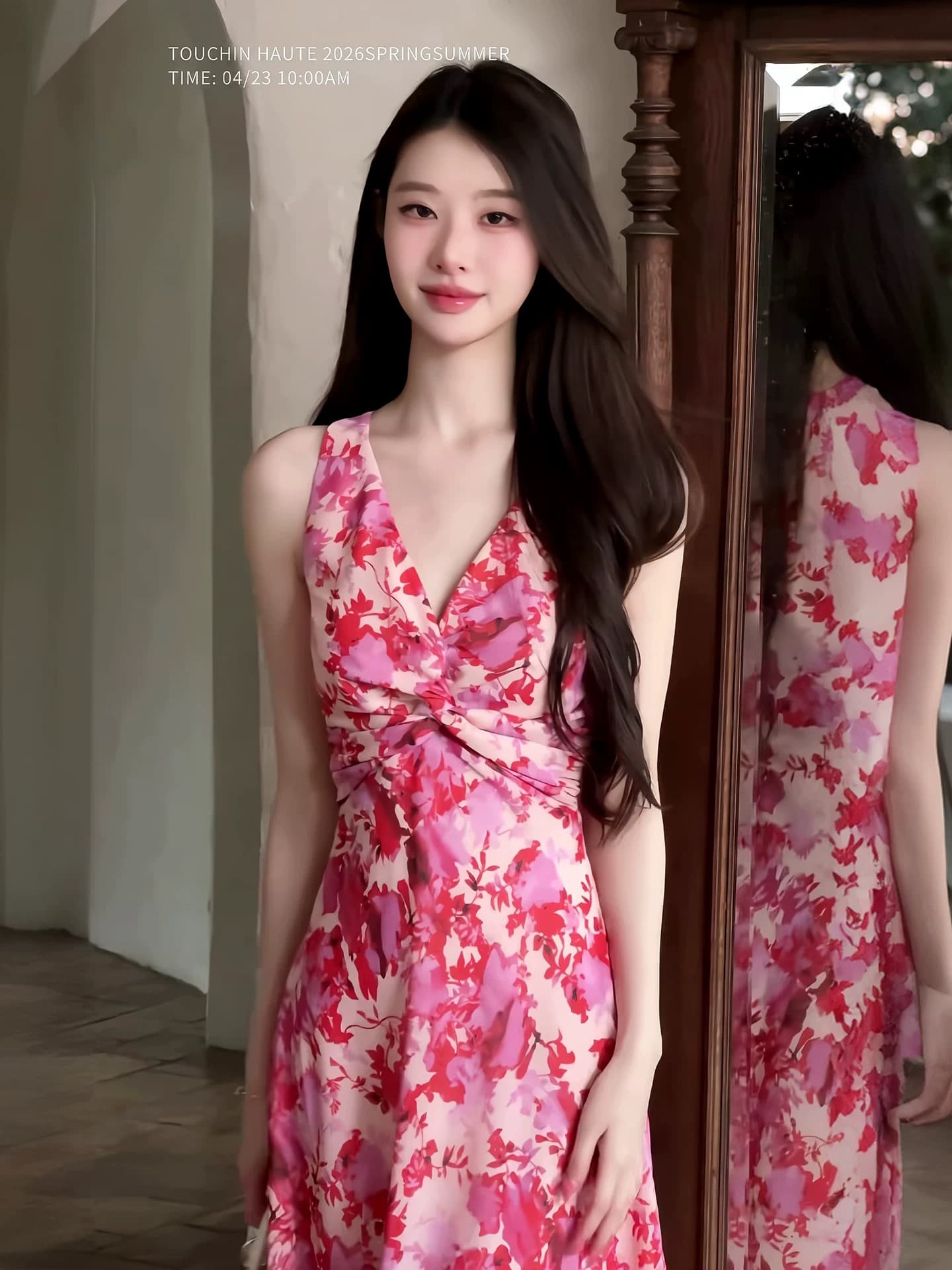 touchin haute 사랑 흐름 헤일로 염색 프린트 비틀림 허리 수축 슬림해 보이는 품격 드레스 롱 스커트 여성 상세 이미지 16