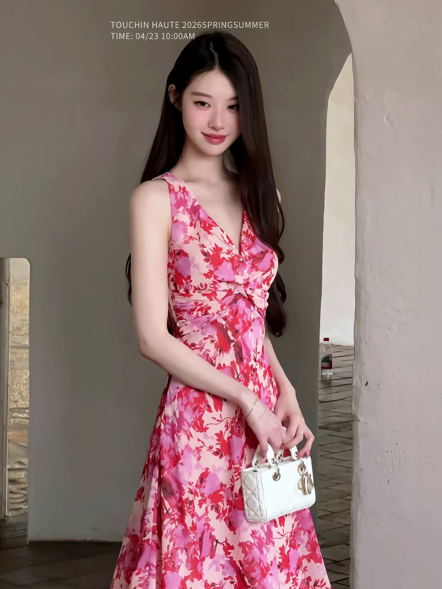 touchin haute 사랑 흐름 헤일로 염색 프린트 비틀림 허리 수축 슬림해 보이는 품격 드레스 롱 스커트 여성 상세 이미지 17