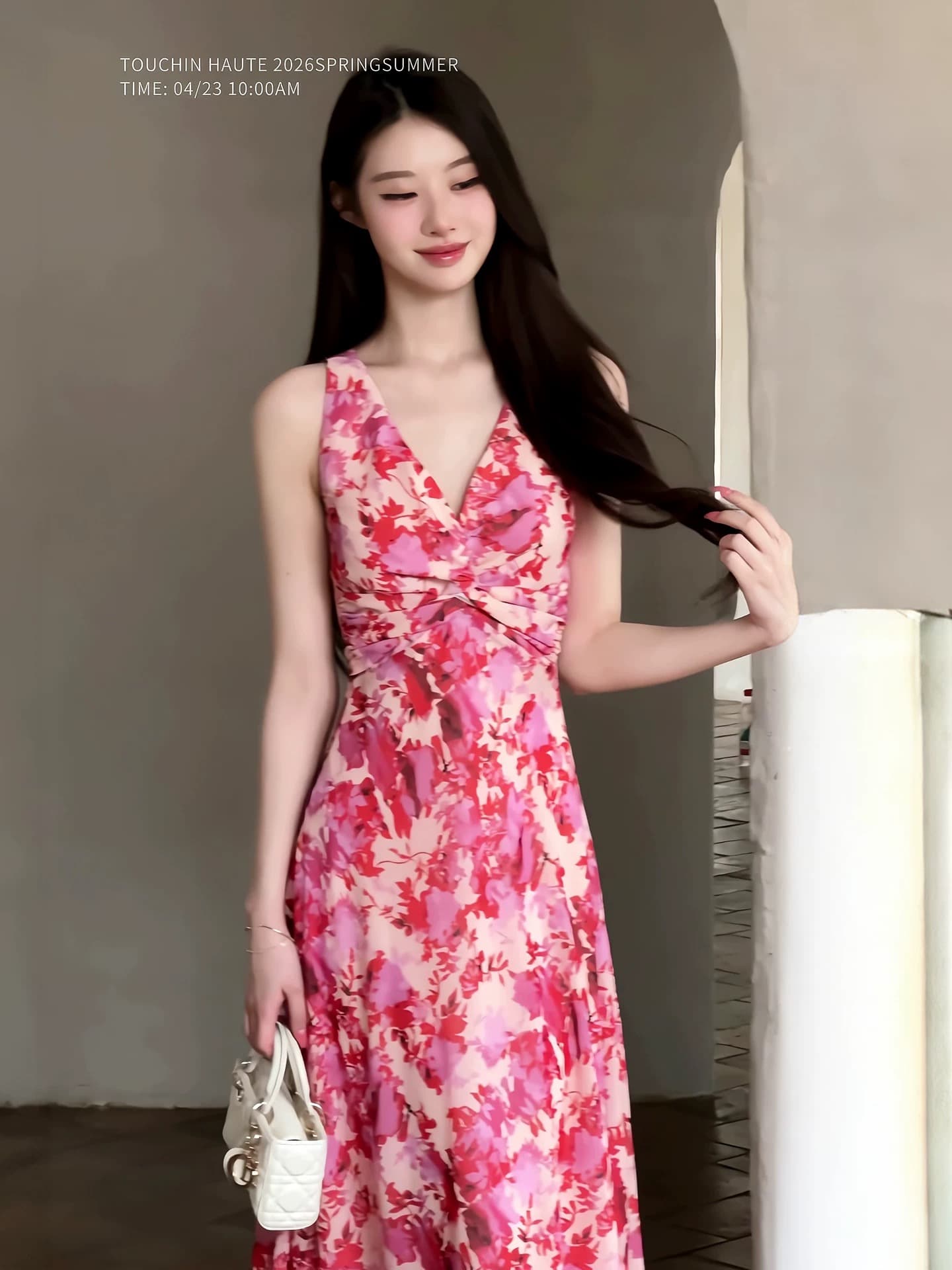 touchin haute 사랑 흐름 1oo 사람들 실크 V넥 비틀림 레트로 허리 수축 슬림해 보이는 품격 여성 드레스 상세 이미지 14
