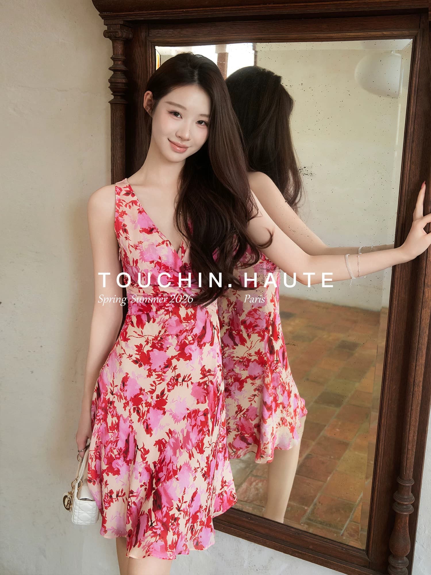touchin haute 사랑 흐름 1oo 사람들 실크 V넥 비틀림 레트로 허리 수축 슬림해 보이는 품격 여성 드레스 상세 이미지 19