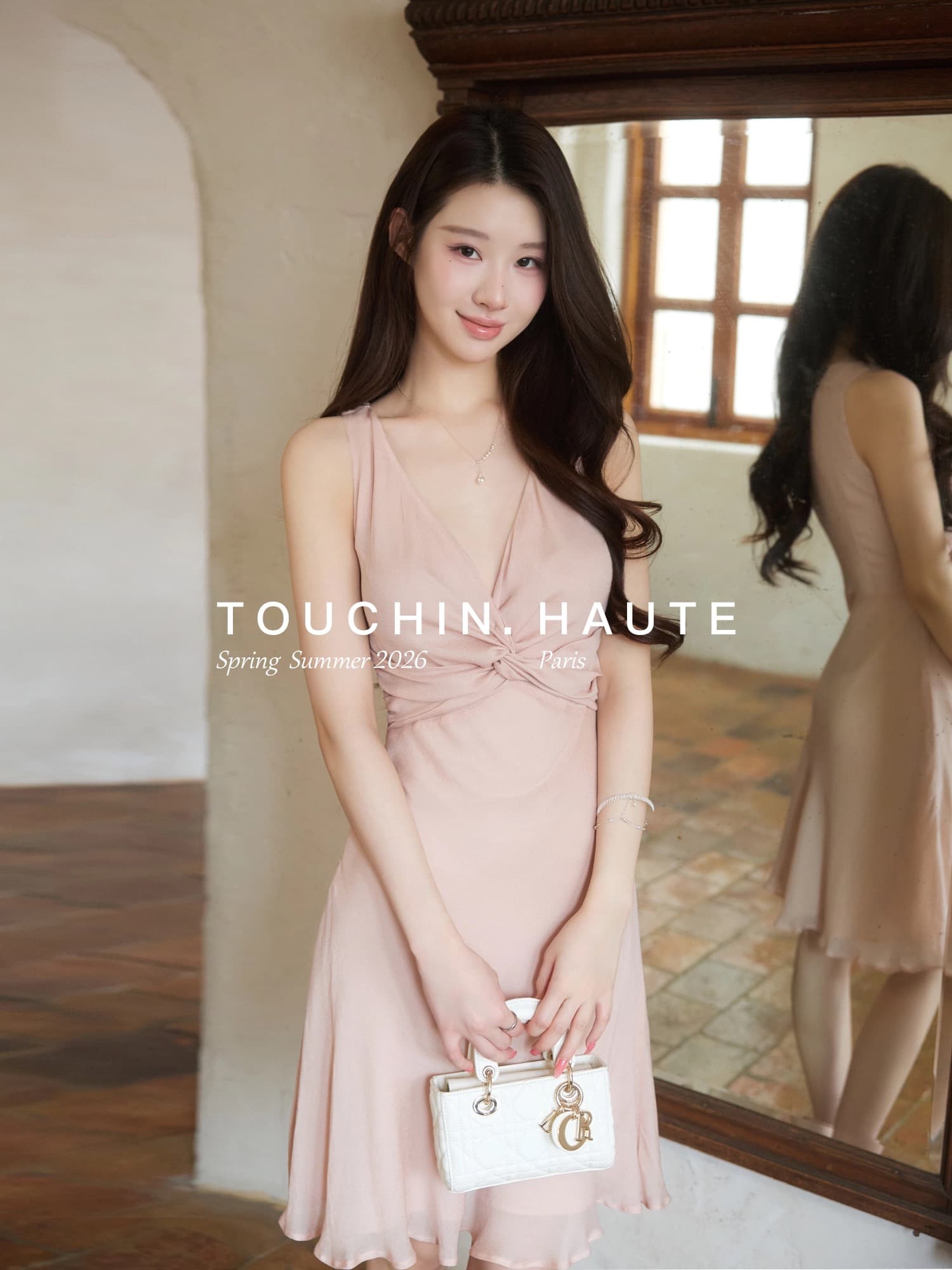 touchin haute 사랑 흐름 헤일로 염색 프린트 비틀림 허리 수축 슬림해 보이는 품격 드레스 롱 스커트 여성 상세 이미지 1