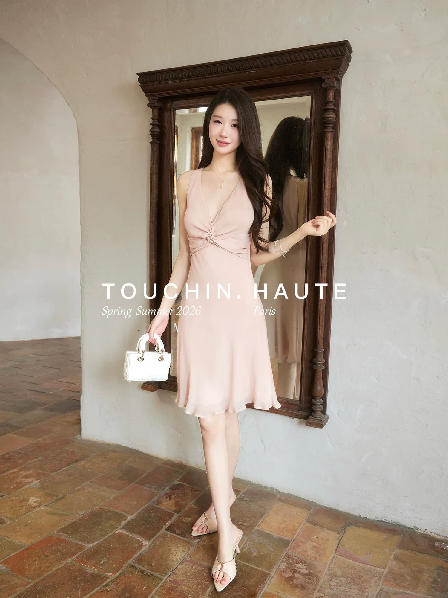 touchin haute 사랑 흐름 헤일로 염색 프린트 비틀림 허리 수축 슬림해 보이는 품격 드레스 롱 스커트 여성 상세 이미지 3