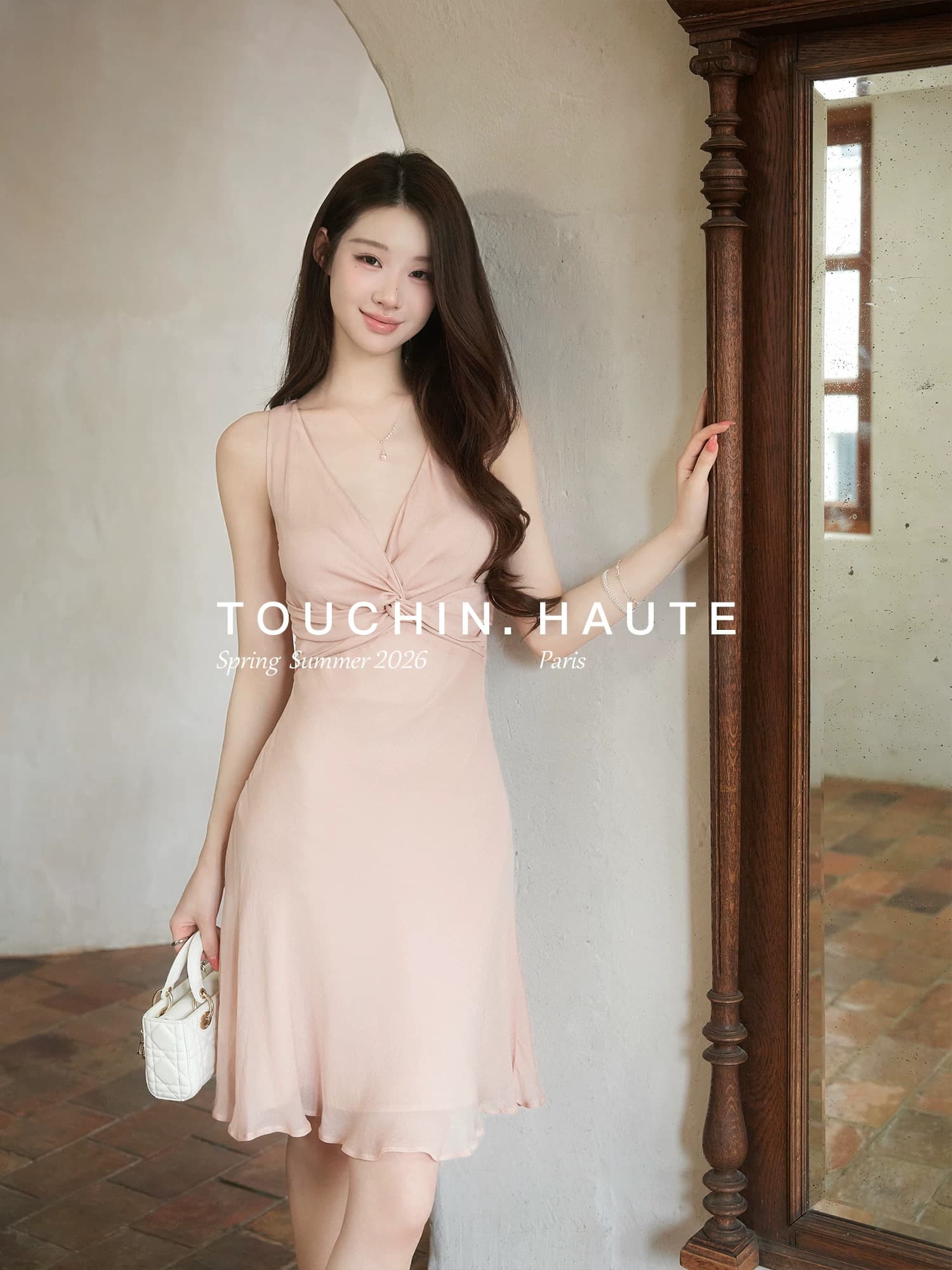 touchin haute 사랑 흐름 헤일로 염색 프린트 비틀림 허리 수축 슬림해 보이는 품격 드레스 롱 스커트 여성 상세 이미지 4