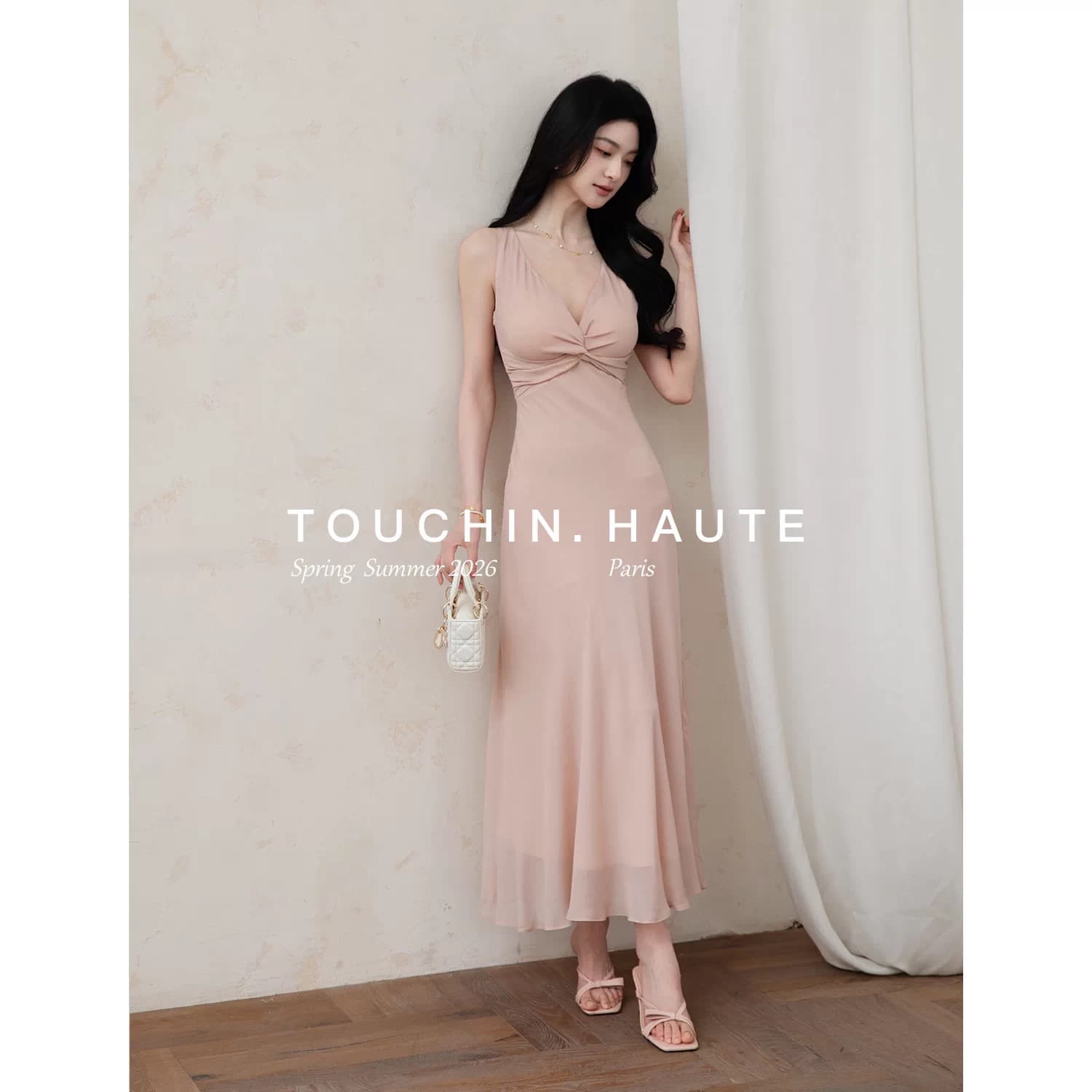 touchin haute 사랑 흐름 헤일로 염색 프린트 비틀림 허리 수축 슬림해 보이는 품격 드레스 롱 스커트 여성 상세 이미지 11