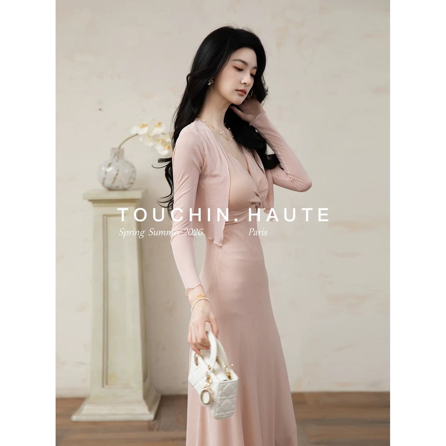 touchin haute 사랑 흐름 헤일로 염색 프린트 비틀림 허리 수축 슬림해 보이는 품격 드레스 롱 스커트 여성 상세 이미지 12