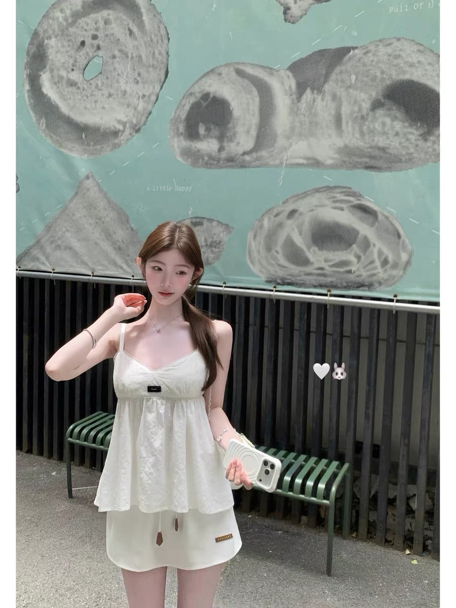 화이트 워터 여성 miu 부서 세트 그룹 순면 자수 슬립 여성 드레스 여름 한 부서 부드러운 낭만주의 바람 미니 스커트 이미지 2