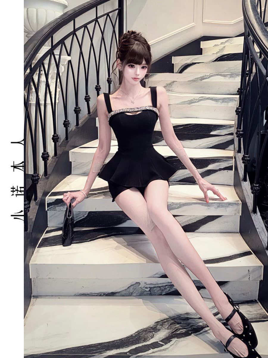 작은 Connaught 나는 무거운 작업 훈련 사슬 슬립 홀로우 아웃 천 금빛 바람 허리 수축 조끼 몸매 가꾸기 타이트 스커트 치마 세트 260737 상세 이미지 1