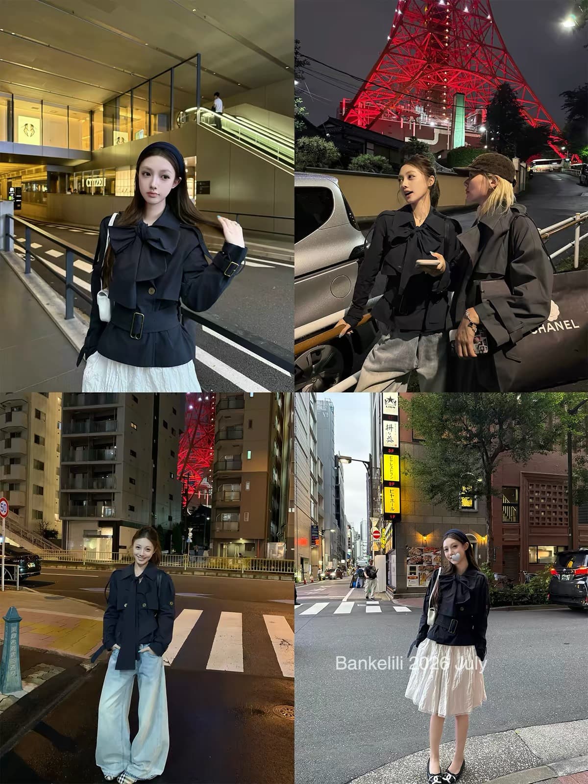 밤나무 코코아 bankelili 힘 바람막이 품격 영국식 바람 나비 매듭 리본 짧은 바람막이 여성 코트 이미지 2