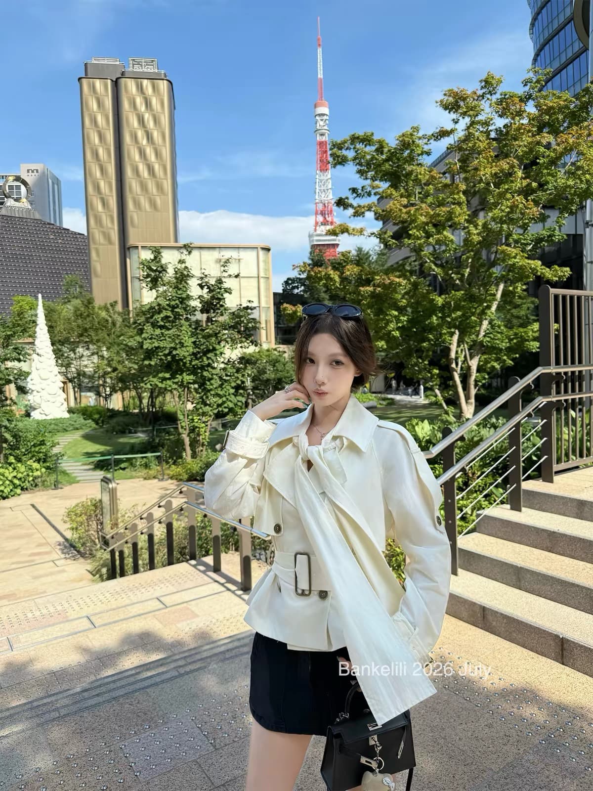 밤나무 코코아 bankelili 힘 바람막이 품격 영국식 바람 나비 매듭 리본 짧은 바람막이 여성 코트 상세 이미지 2