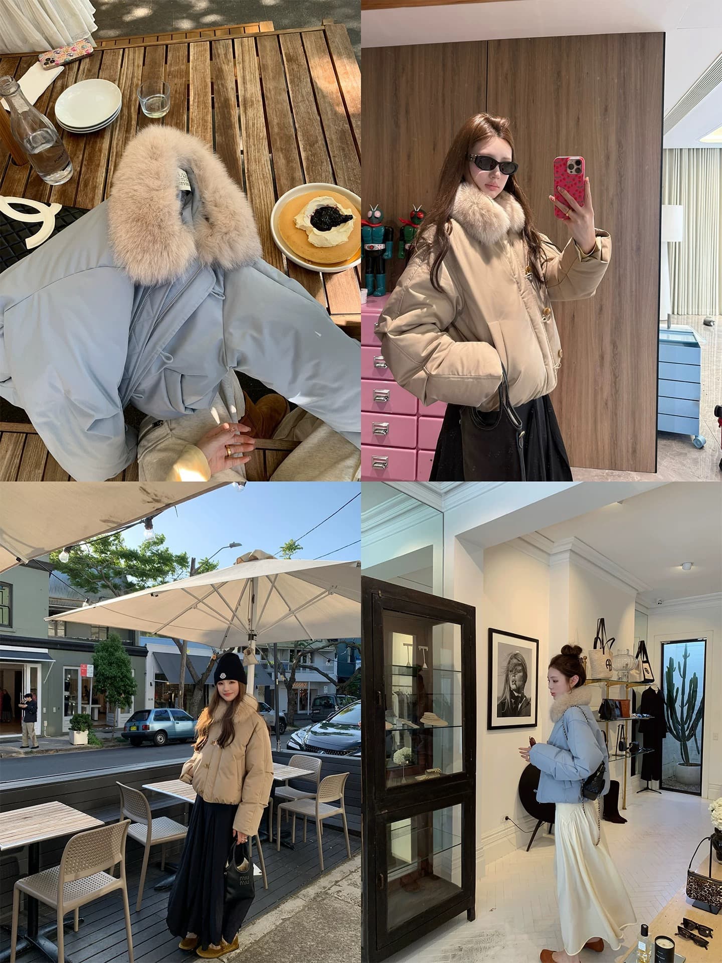 aaaaxbbb 카드 스토우 타운 둘 색상 여우 모피 칼라 다운 재킷 출퇴근 슬림해 보이는 한 부서 쇼트 스타일 재킷 가을 겨울 이미지 4