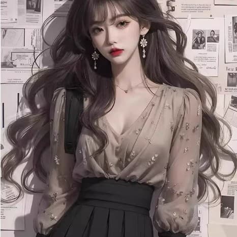 누락 된 카운터 빼다 꼬리 싱글 맨위 빛 요리 한 프랑스식 작은 대중 부드러운 바람 품격 명문 여성 긴팔 V 넥 셔츠 상세 이미지 3