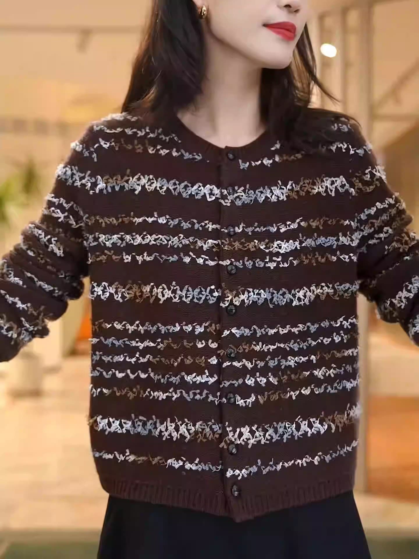 여성 스웨터 코트 가을 겨울 패션 다용도 느긋한 고급 센스 부드러운 찹쌀 연령 감소 캐주얼 슬림해 보이는 니트 오픈 가디건 상세 이미지 3
