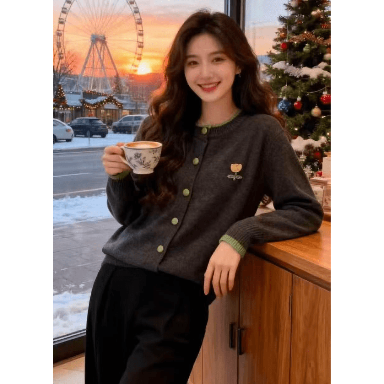 2026 년 새로운 한 부서 다용도 라운드 넥 스웨터 오픈 가디건 여성 코트 슈퍼 화재 꽃 자수 니트 맨위 연령 감소 이미지 5
