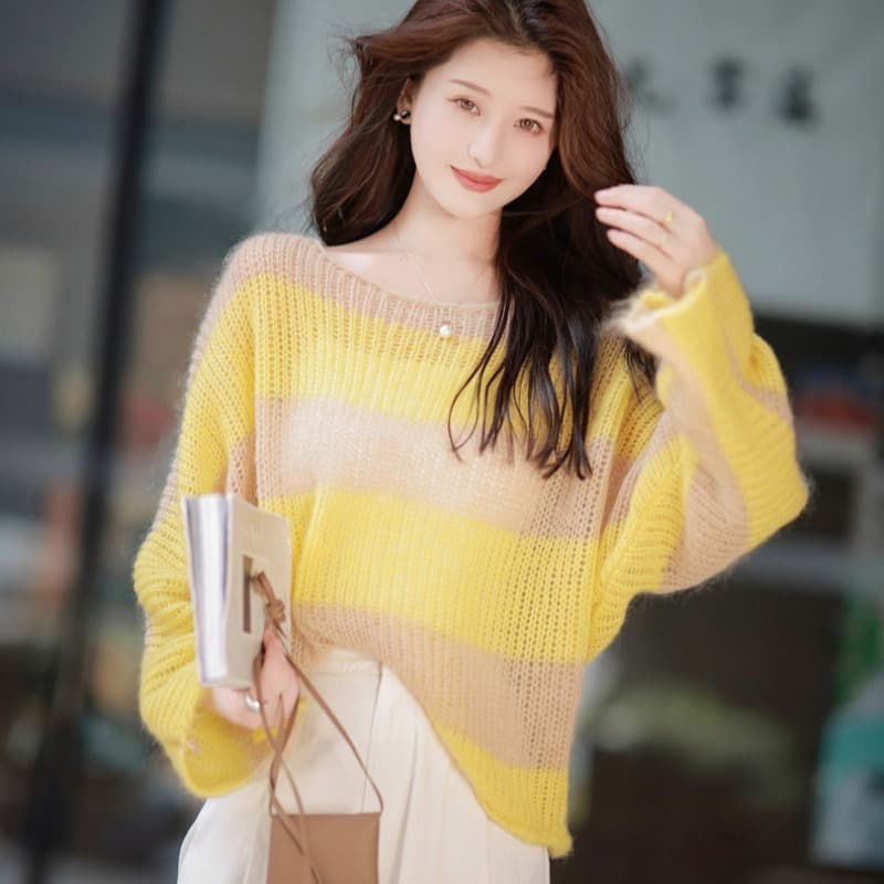 봄 가을 새로운 배색 부드러운 찹쌀 스웨터 여자 연령 감소 외국 가스 패션 다용도 연령 감소 홀로우 아웃 외부 가져 가라. 니트 스웨터 맨위 이미지 2