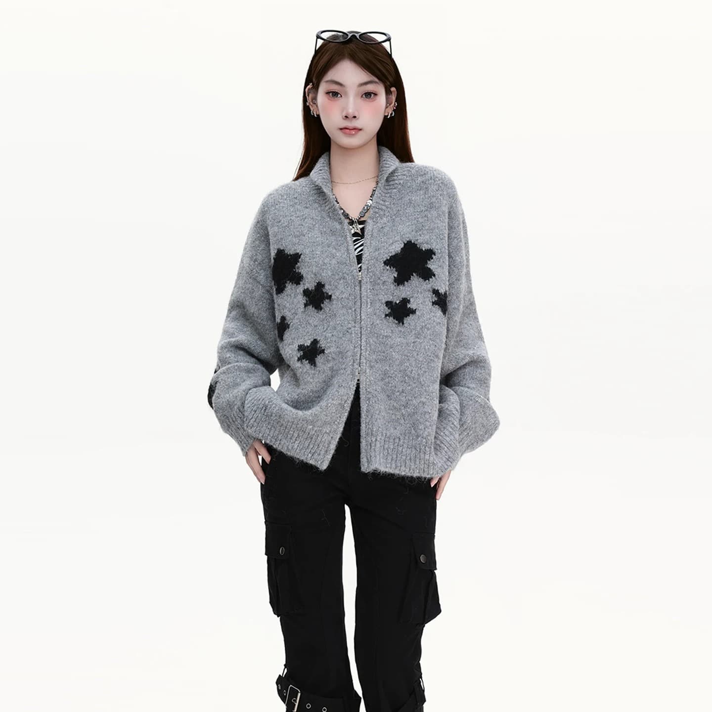 guuka 조수 브랜드 공정한 섬 털 셔츠 여자 후드 니트 스웨터 고양이 자카드 스웨터 양모 카디건 코트 이미지 5