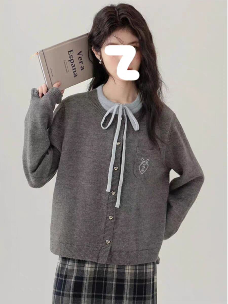한 부서 품격 스웨터 여자 가을 의상 작은 키 캐주얼 연령 감소 자수 주머니 오픈 가디건 맨위 외출용 상세 이미지 2