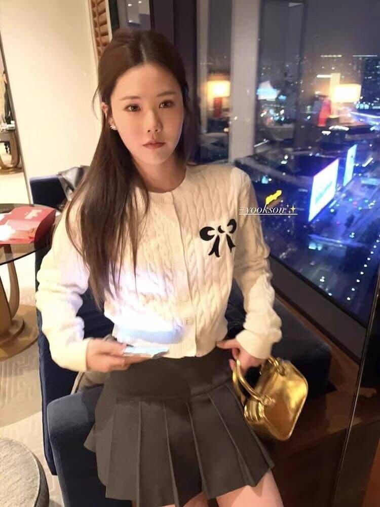 마이크로 달콤한 자매 2026 학원 스타일 라운드 넥 나비 매듭 오픈 가디건 여성 봄 긴팔 꽈배기 니트 스웨터 가을 상세 이미지 5