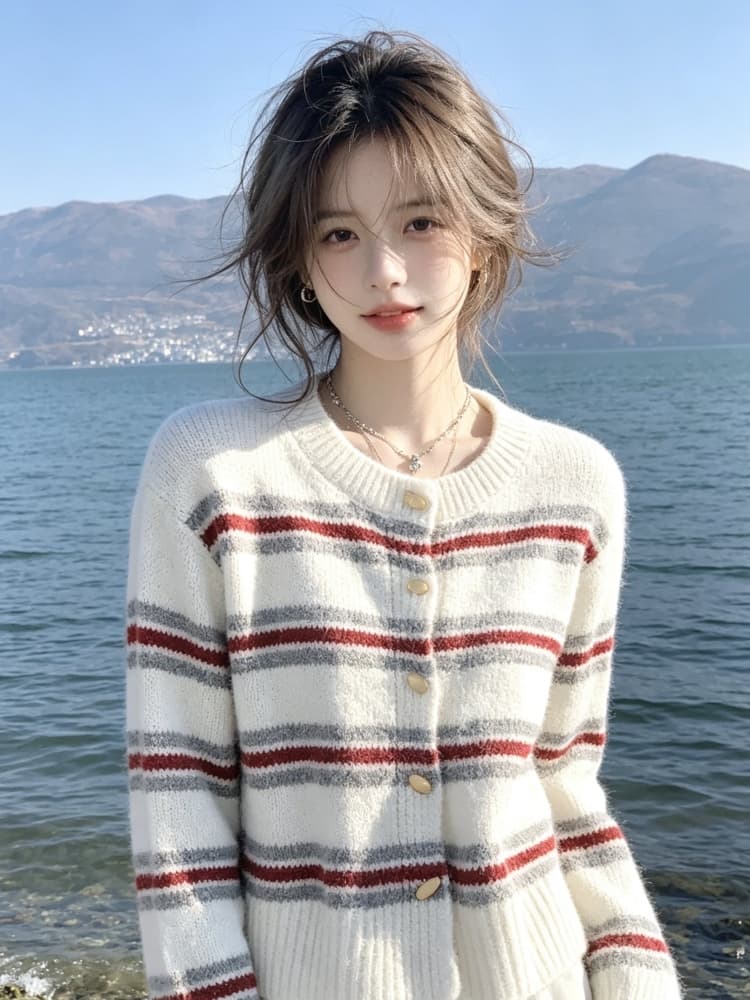 분위기 센스 스트라이프 스웨터 여자 2026 가을 겨울 새로운 느긋한 바람 배색 니트 오픈 가디건 부드러운 찹쌀 맨위 재킷 트렌디 상세 이미지 3