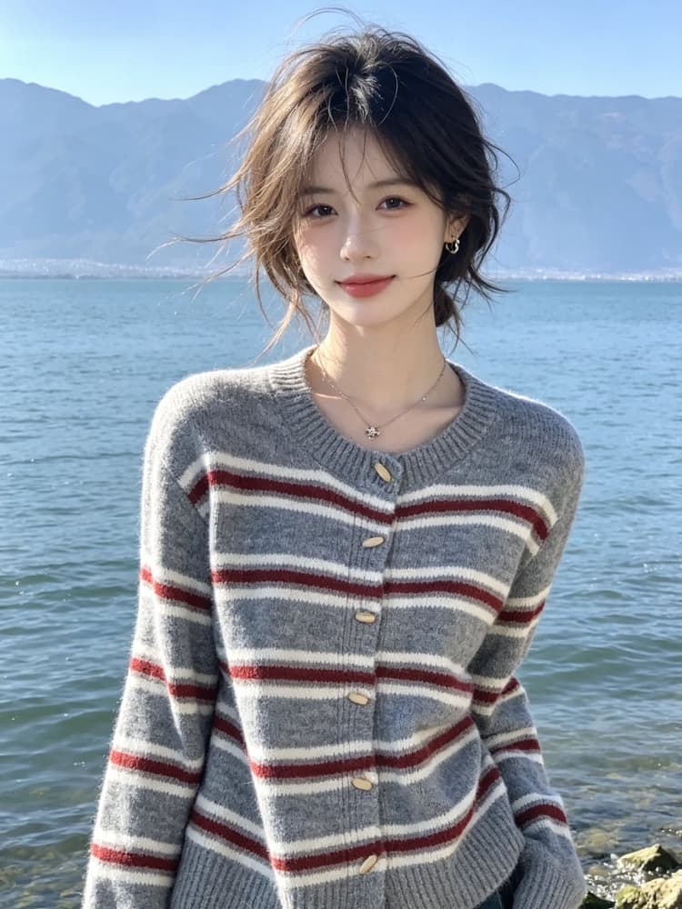 분위기 센스 스트라이프 스웨터 여자 2026 가을 겨울 새로운 느긋한 바람 배색 니트 오픈 가디건 부드러운 찹쌀 맨위 재킷 트렌디 상세 이미지 4