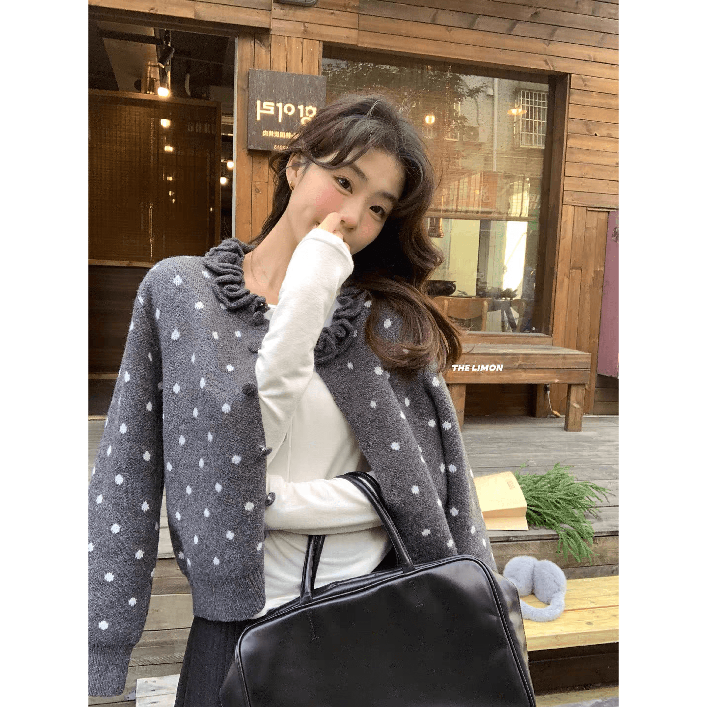 다우 시시 토끼 꽃잎 라운드 넥 스웨터 여성 코트 디자인 센스 도트 무늬 캐주얼 니트 스웨터 슬림해 보이는 다용도 맨위 ins 이미지 5